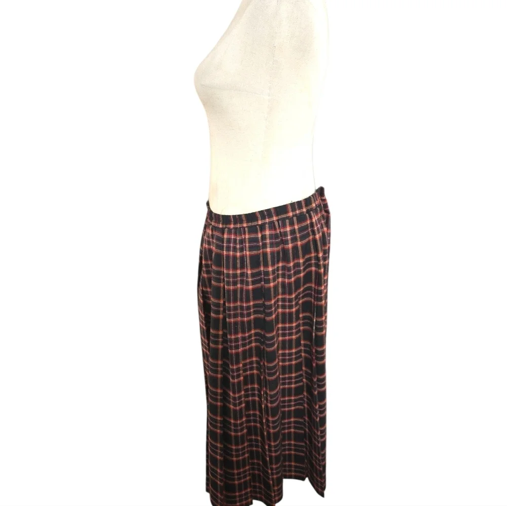 Appleseed's Black and Red Plaid Pleated Midi Skirt - Picture 4 of 7
